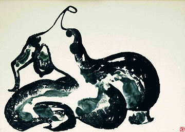 马德升，《女人体》，1989年，纸上水墨，96 × 136 厘米