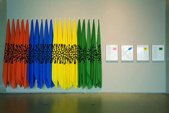 Art & Language, Flags for Organizations, 1978, Mixed media installation Courtesy the artists and Lisson Gallery, London