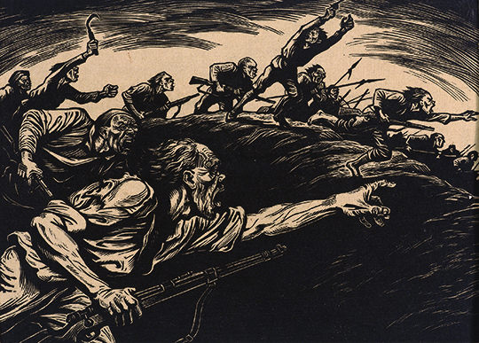 李桦，《怒潮》，1947年木刻版画，20 × 27.5厘米