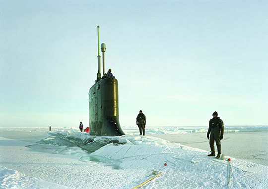 An-My Lê, Ship Divers, Ice Exercise, USS New Hampshire, Arctic Seas, 2011, archival pigment print, 101.5 x 143.5 cm, Courtesy of the artist and Murray Guy, New York