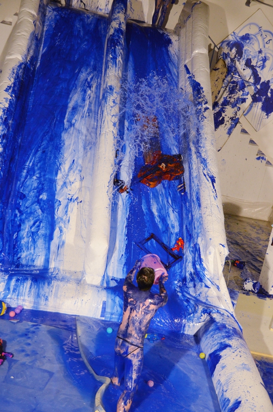 View of Double Fly’s Klein Blue, 2015, performance, Space Station, Beijing