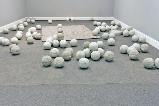 Nadim Abbas, Zone I, 2014 Roomba, spherical concrete sculptures, dimensions variable